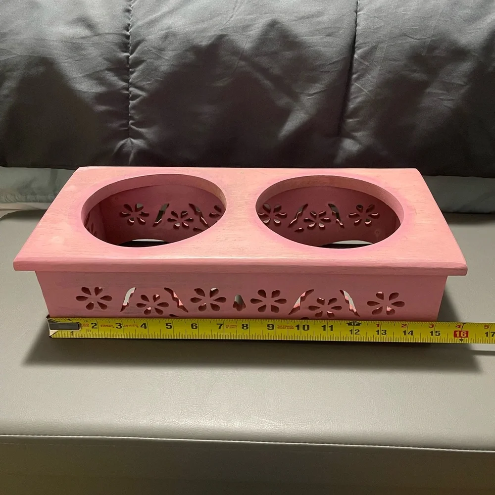 Pink Wooden Pet Bowl Stand